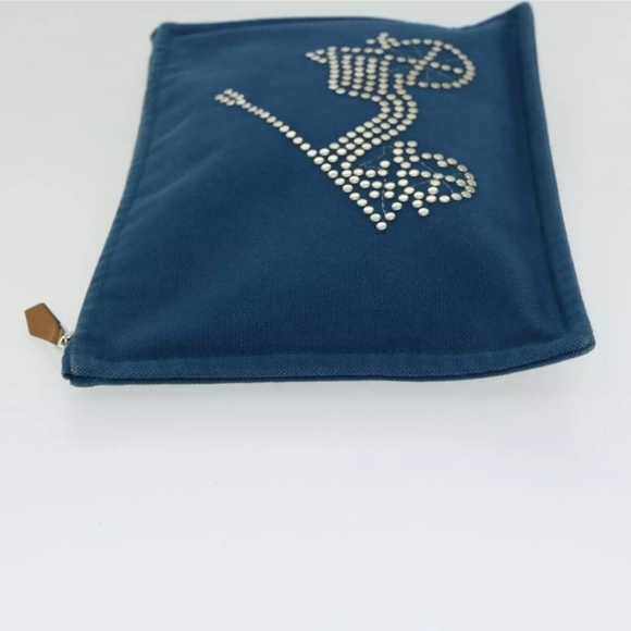 HERMES Blue Studded Velocipedist Canvas Pouch/Clutch - Picture 4 of 10